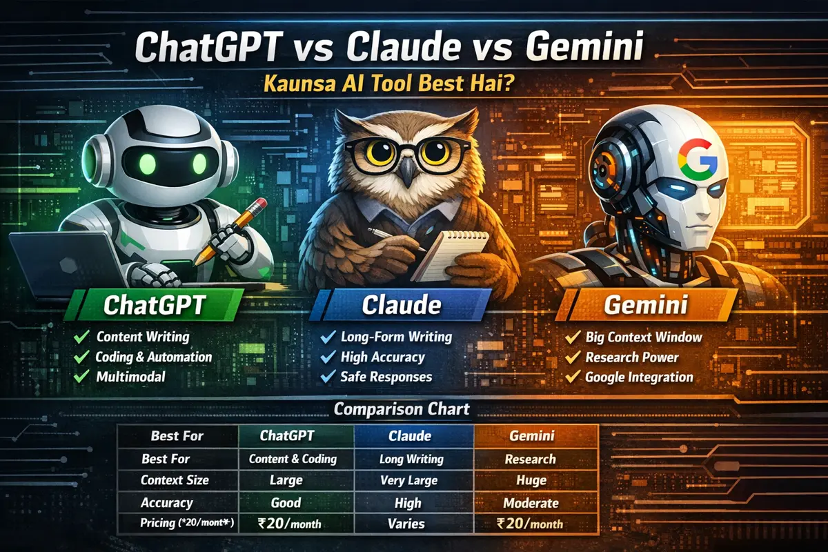 ChatGPT vs Claude vs Gemini  Kaunsa AI Tool Best Hai